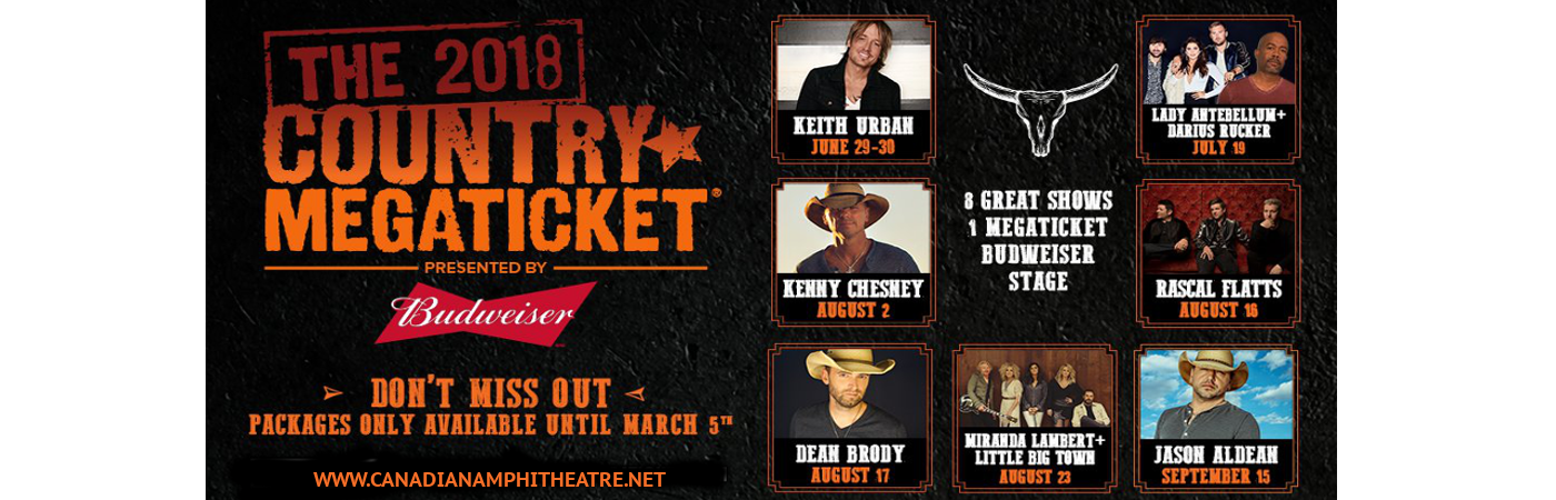 2018 Country Megaticket Tickets (Includes All Performances) at Budweiser Stage